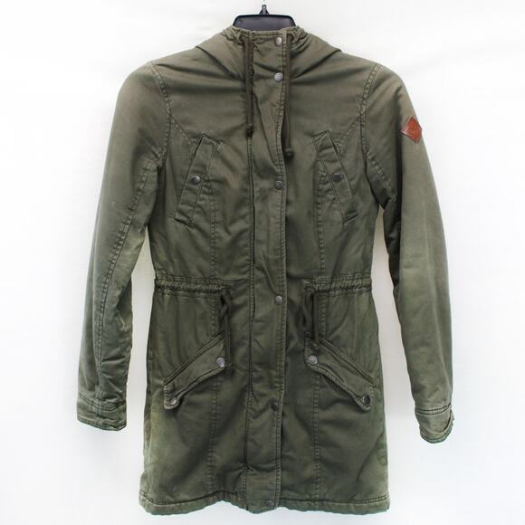 Hollister Abercrombie & Fitch Plaid Hooded Utility Green Parka Jacket Coat Small - Picture 1 of 6